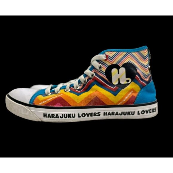 Harajuku Lovers Rainbow ZigZag Sneakers Hi Top Women's Size 6 Medium Funky&Fun - Picture 3 of 9
